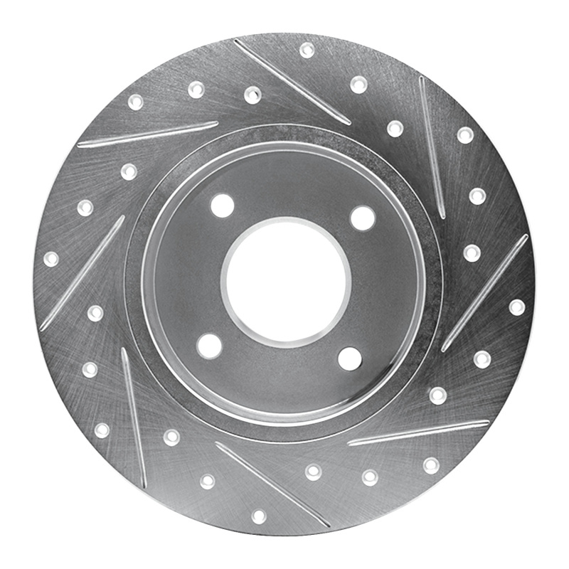 Nissan Sentra Brake Rotor (1) - Rear Left - R1 Concepts - Drilled & Slotted - Silver - `04-`06